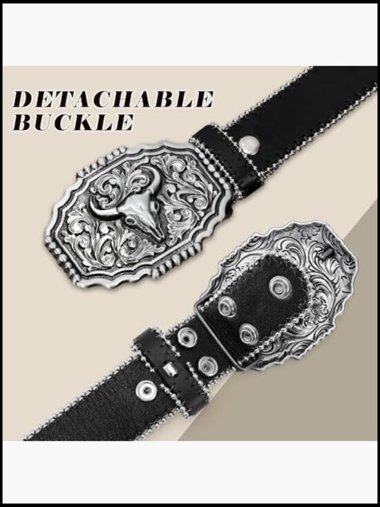 PU Leather Rhinestone Western Belt with Detachable Buckle main image 6